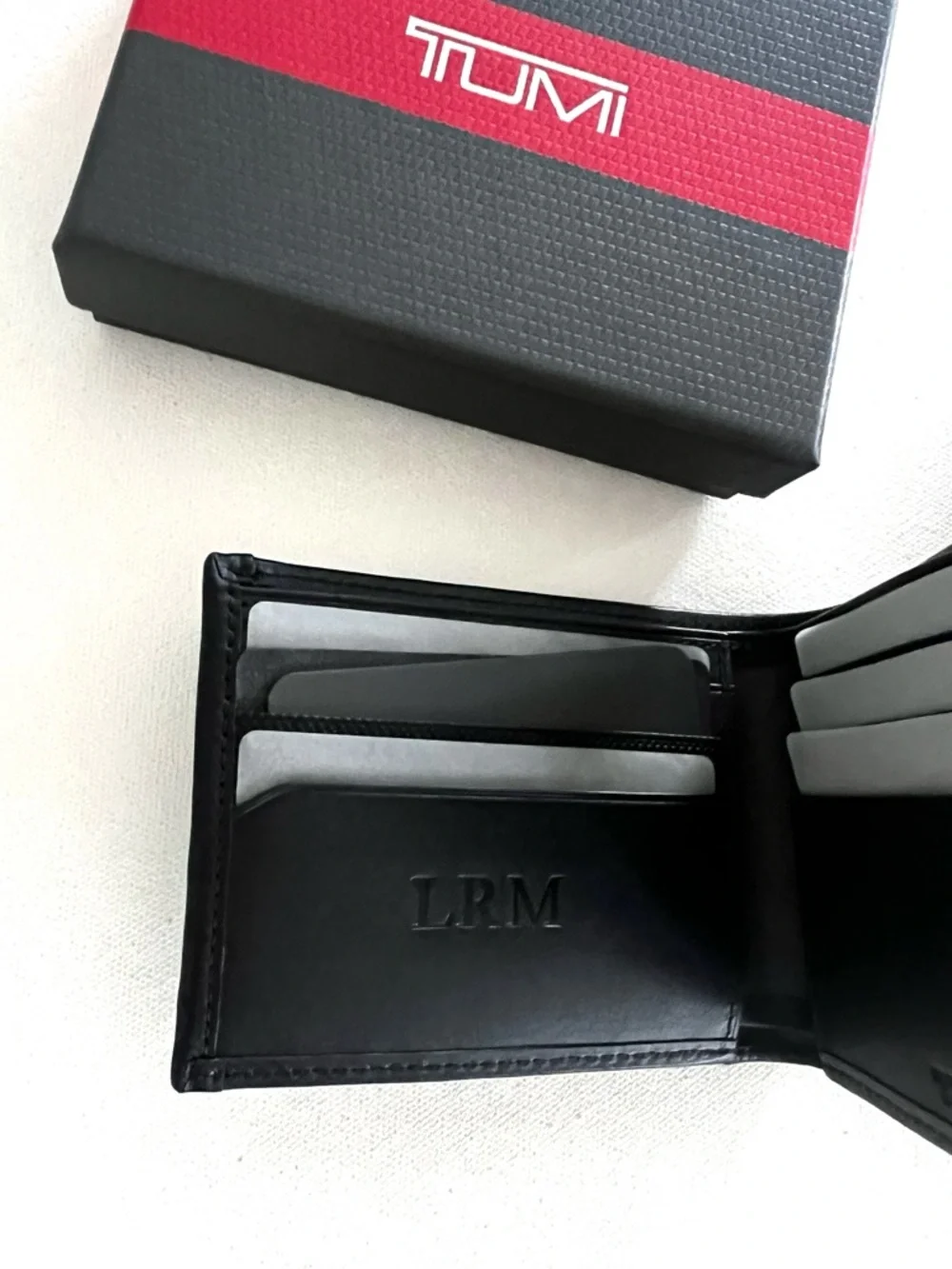 TUMI Alpha SLG Double Billfold Wallet in Black Embossed Monogram EGJ New